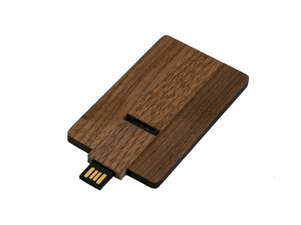 USB 2.0- флешка на 16 Гб в виде деревянной карточки с выдвижным механизмом коричневый 16Gb - фото 2