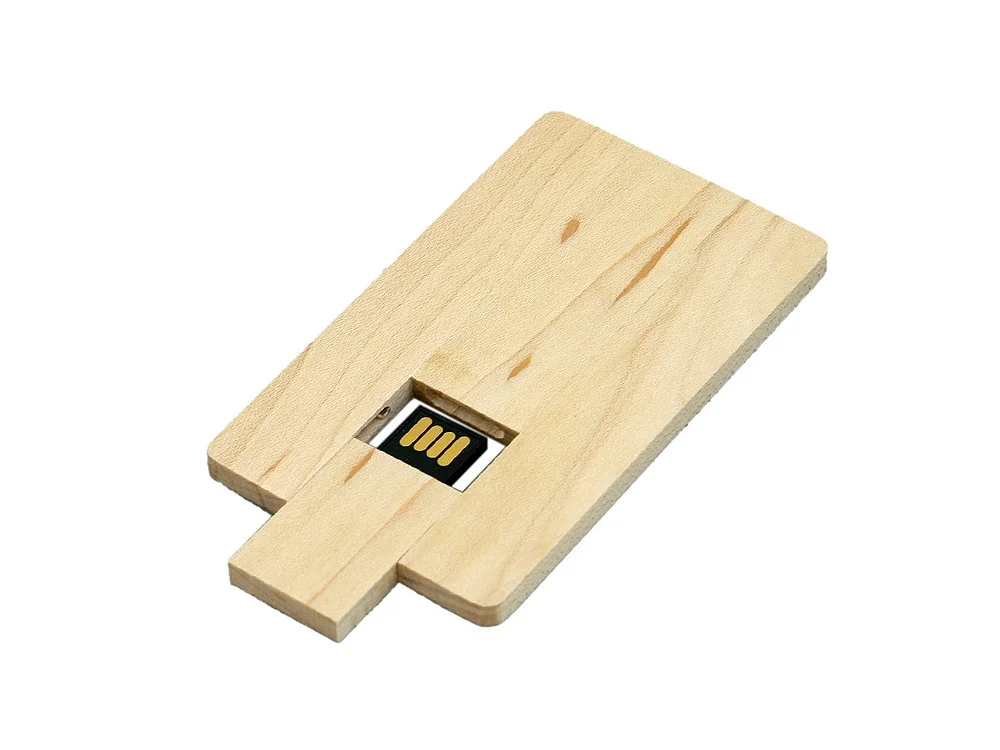 USB 2.0- флешка на 32 Гб в виде деревянной карточки с выдвижным механизмом натуральный 32Gb - фото 3