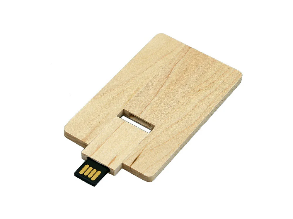 USB 2.0- флешка на 8 Гб в виде деревянной карточки с выдвижным механизмом натуральный 8Gb - фото 2