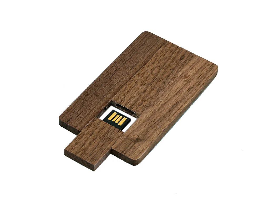 USB 2.0- флешка на 8 Гб в виде деревянной карточки с выдвижным механизмом коричневый 8Gb - фото 3