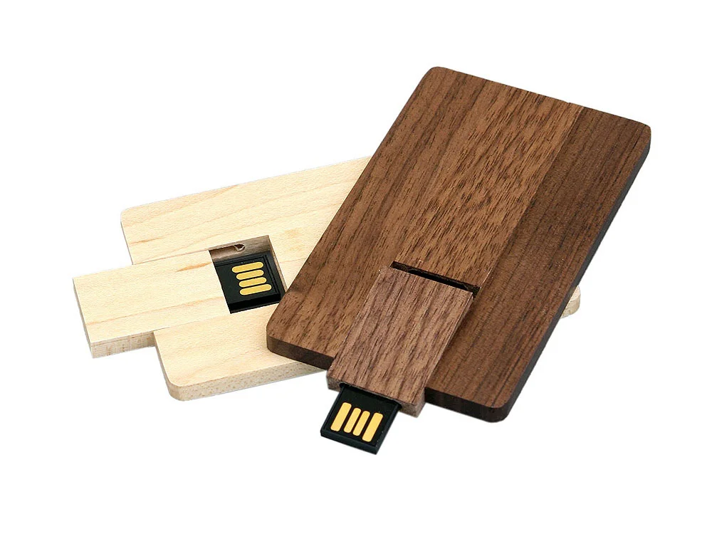 USB 2.0- флешка на 8 Гб в виде деревянной карточки с выдвижным механизмом коричневый 8Gb - фото 4