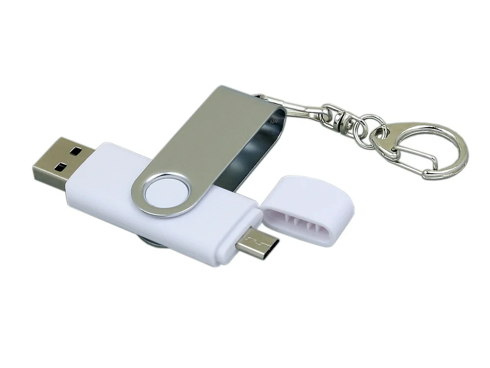 USB 2.0- флешка на 16 Гб с поворотным механизмом и дополнительным разъемом Micro USB белый/серебристый 16Gb - фото 2