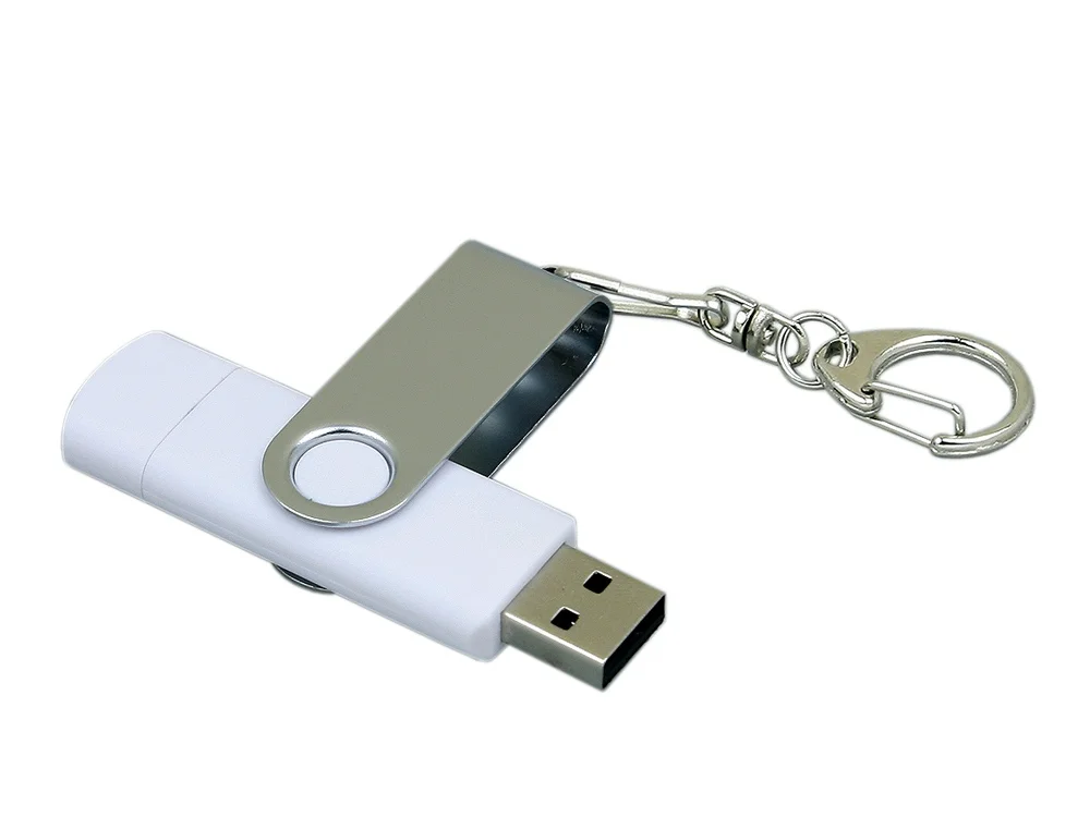 USB 2.0- флешка на 16 Гб с поворотным механизмом и дополнительным разъемом Micro USB белый/серебристый 16Gb - фото 3