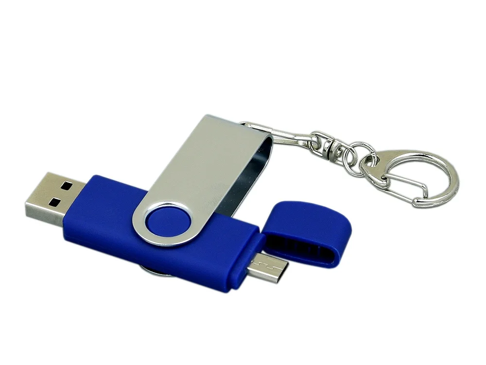 USB 2.0- флешка на 16 Гб с поворотным механизмом и дополнительным разъемом Micro USB синий/серебристый 16Gb - фото 2
