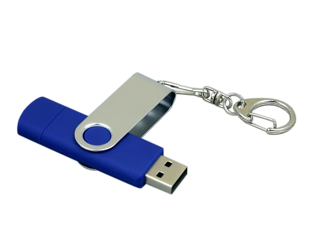 USB 2.0- флешка на 16 Гб с поворотным механизмом и дополнительным разъемом Micro USB синий/серебристый 16Gb - фото 3