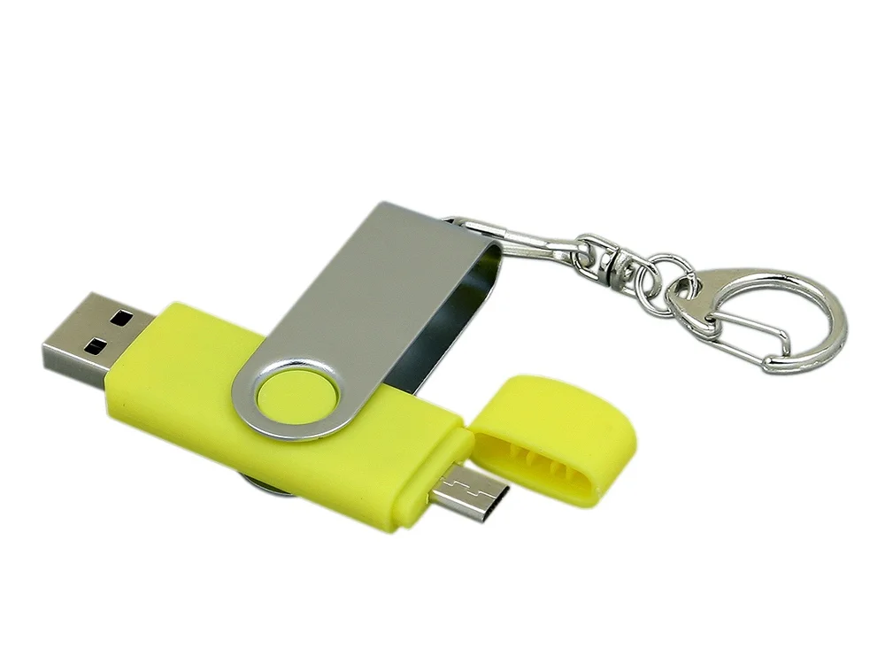 USB 2.0- флешка на 16 Гб с поворотным механизмом и дополнительным разъемом Micro USB желтый/серебристый 16Gb - фото 2