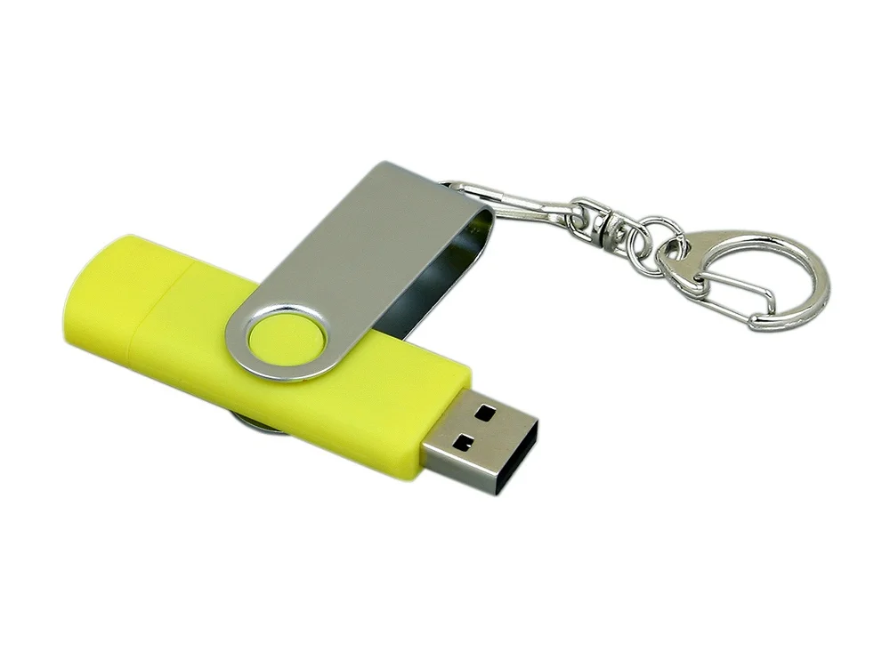 USB 2.0- флешка на 16 Гб с поворотным механизмом и дополнительным разъемом Micro USB желтый/серебристый 16Gb - фото 3
