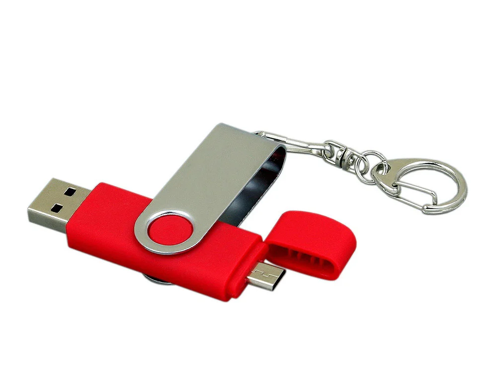 USB 2.0- флешка на 64 Гб с поворотным механизмом и дополнительным разъемом Micro USB красный/серебристый 64Gb - фото 2
