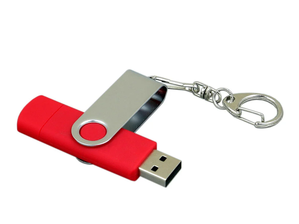 USB 2.0- флешка на 64 Гб с поворотным механизмом и дополнительным разъемом Micro USB красный/серебристый 64Gb - фото 3