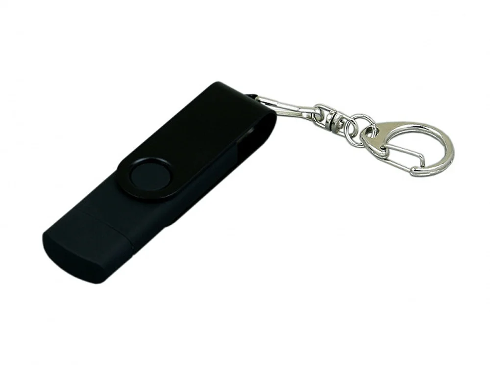 USB 2.0- флешка на 16 Гб с поворотным механизмом и дополнительным разъемом Micro USB черный 16Gb - фото 1