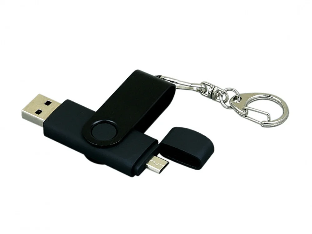USB 2.0- флешка на 16 Гб с поворотным механизмом и дополнительным разъемом Micro USB черный 16Gb - фото 2