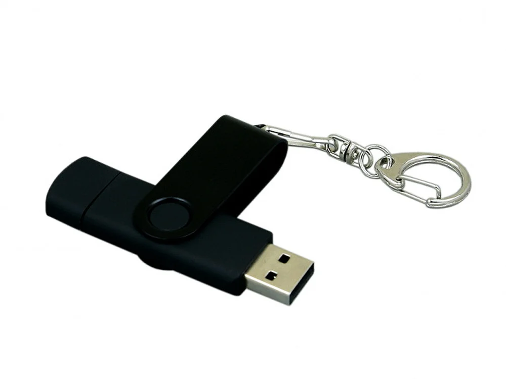USB 2.0- флешка на 16 Гб с поворотным механизмом и дополнительным разъемом Micro USB черный 16Gb - фото 3
