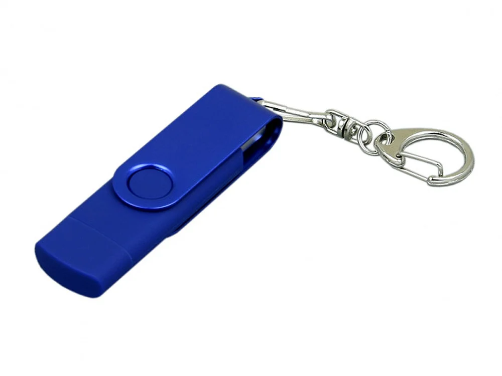 USB 2.0- флешка на 16 Гб с поворотным механизмом и дополнительным разъемом Micro USB синий 16Gb - фото 1