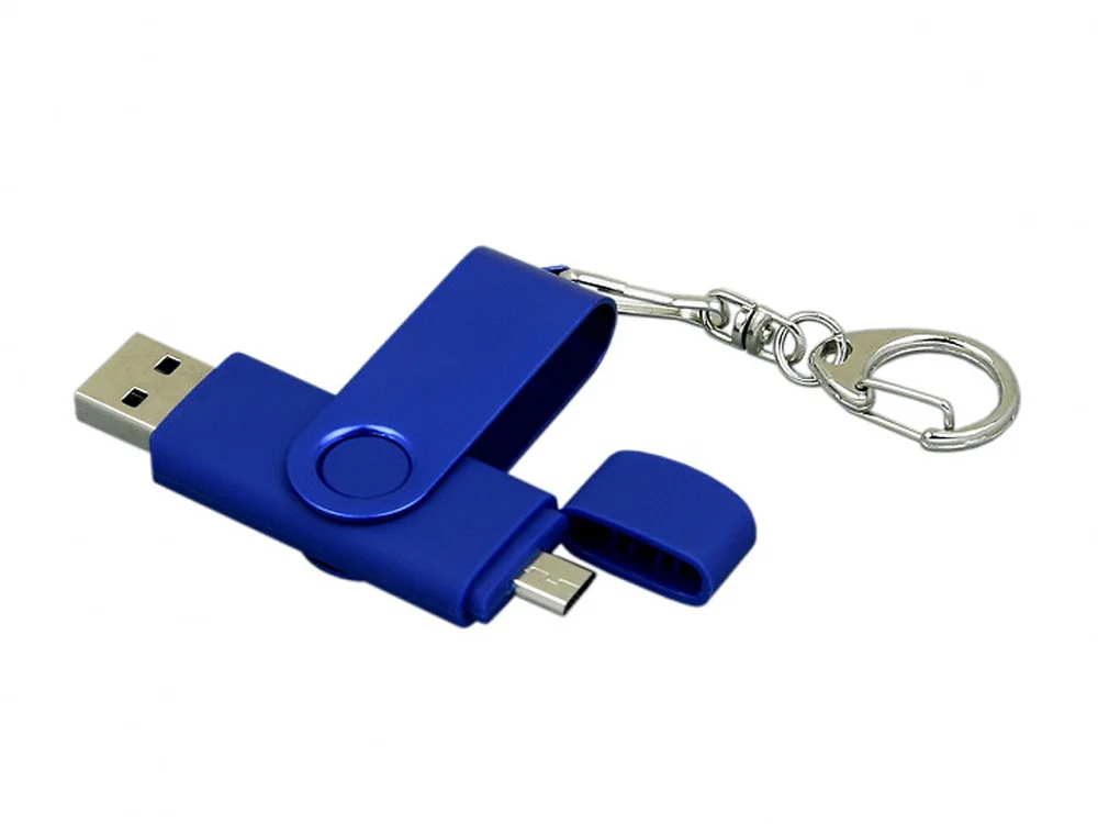 USB 2.0- флешка на 16 Гб с поворотным механизмом и дополнительным разъемом Micro USB синий 16Gb - фото 2