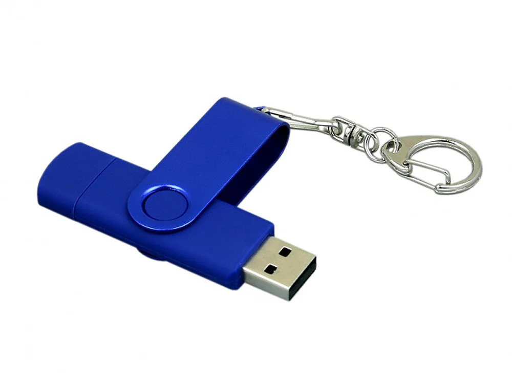 USB 2.0- флешка на 16 Гб с поворотным механизмом и дополнительным разъемом Micro USB синий 16Gb - фото 3
