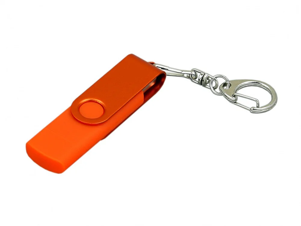 USB 2.0- флешка на 16 Гб с поворотным механизмом и дополнительным разъемом Micro USB оранжевый 16Gb - фото 1