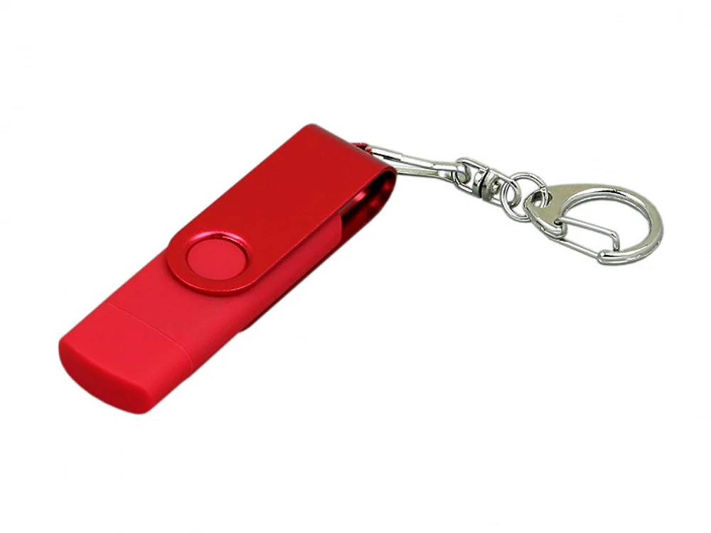 USB 2.0- флешка на 16 Гб с поворотным механизмом и дополнительным разъемом Micro USB красный 16Gb - фото 1
