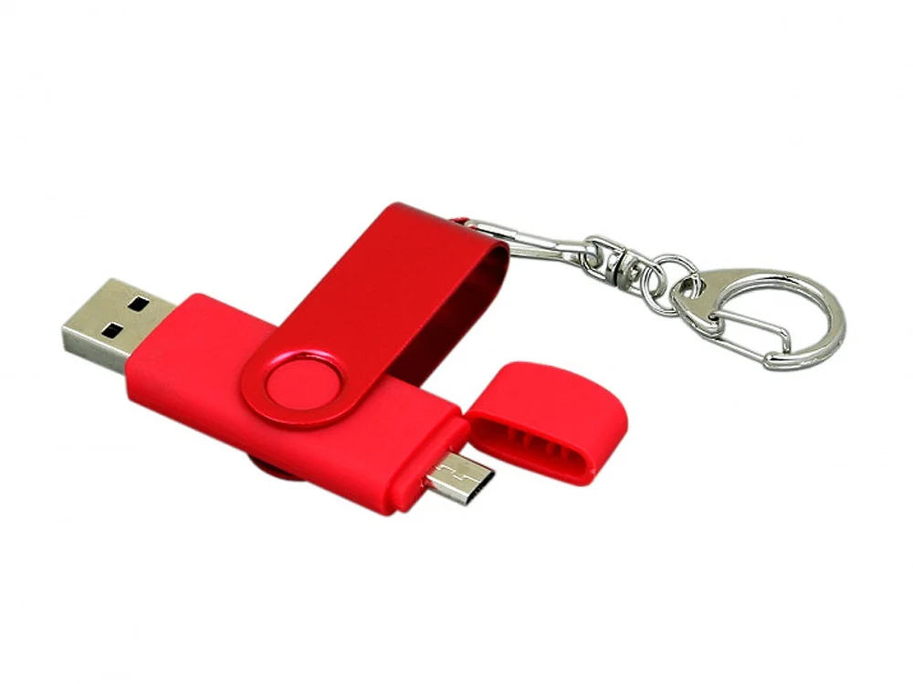 USB 2.0- флешка на 16 Гб с поворотным механизмом и дополнительным разъемом Micro USB красный 16Gb - фото 2