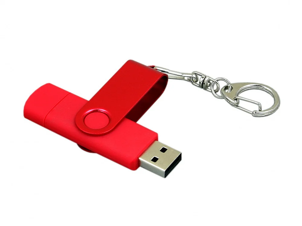 USB 2.0- флешка на 16 Гб с поворотным механизмом и дополнительным разъемом Micro USB красный 16Gb - фото 3