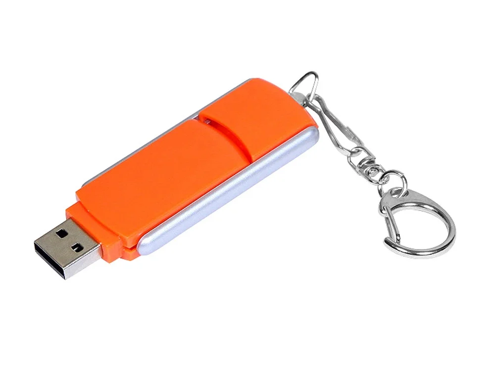 USB 2.0- флешка промо на 16 Гб с прямоугольной формы с выдвижным механизмом оранжевый/серебристый 16Gb - фото 2