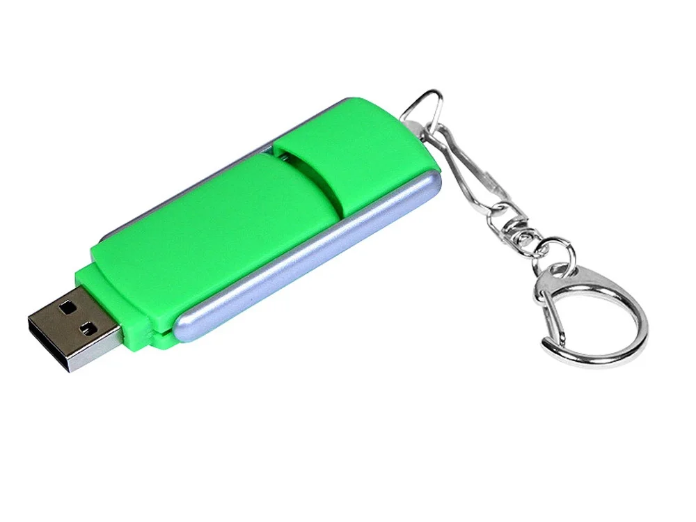 USB 2.0- флешка промо на 32 Гб с прямоугольной формы с выдвижным механизмом зеленый/серебристый 32Gb - фото 2