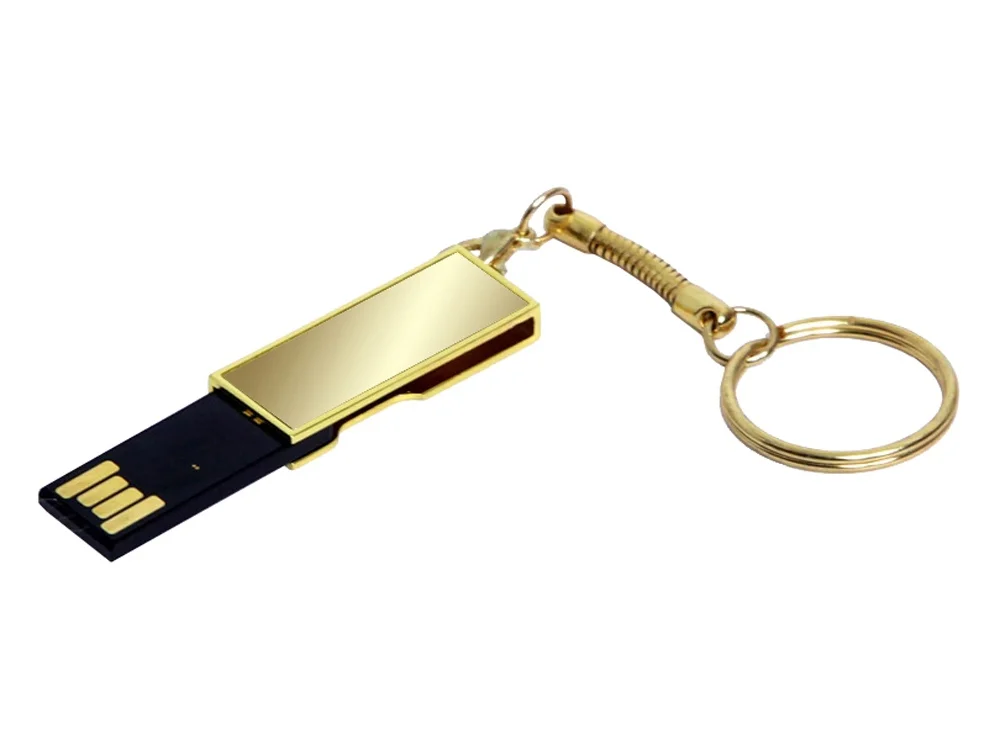 USB 2.0- флешка на 64 Гб с поворотным механизмом и зеркальным покрытием золотистый 64Gb - фото 2