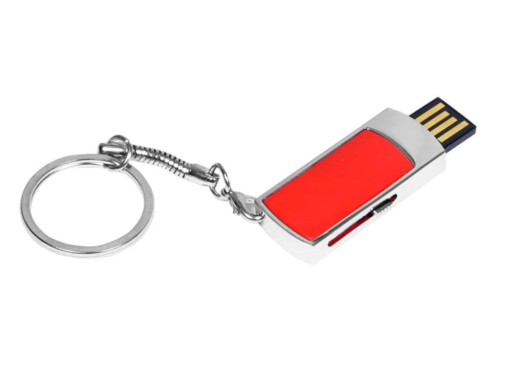 USB 2.0- флешка на 16 Гб с выдвижным механизмом и мини чипом серебристый/красный 16Gb - фото 2