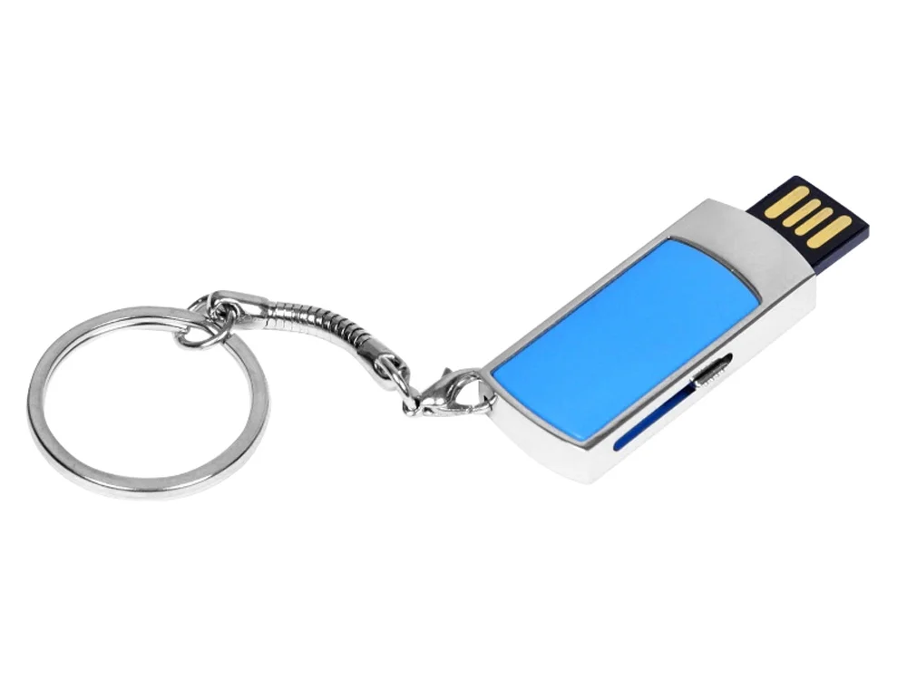 USB 2.0- флешка на 64 Гб с выдвижным механизмом и мини чипом серебристый/синий 64Gb - фото 2