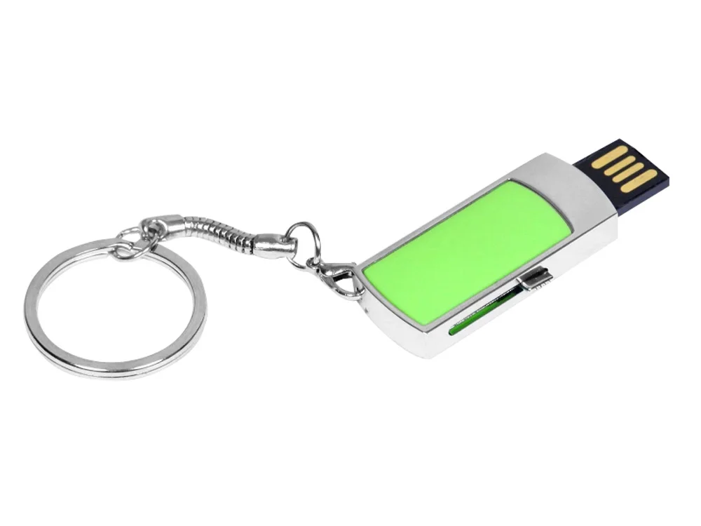 USB 2.0- флешка на 64 Гб с выдвижным механизмом и мини чипом серебристый/зеленый 64Gb - фото 2