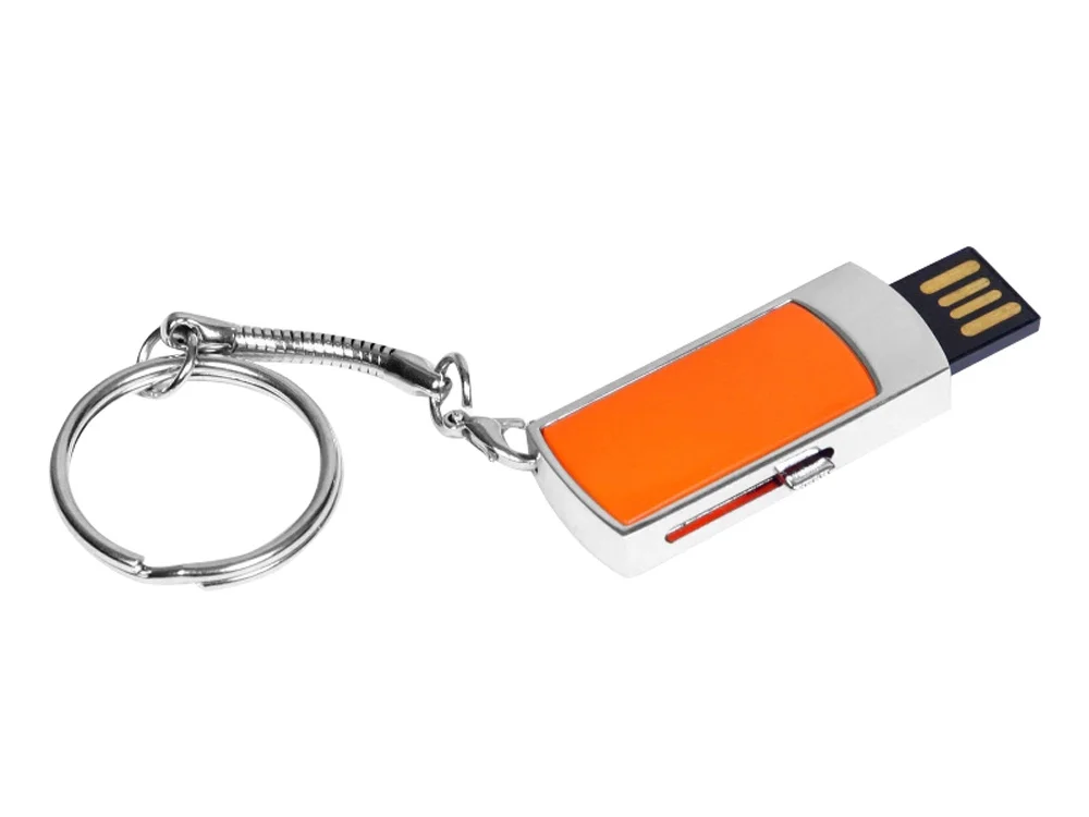 USB 2.0- флешка на 64 Гб с выдвижным механизмом и мини чипом серебристый/оранжевый 64Gb - фото 2