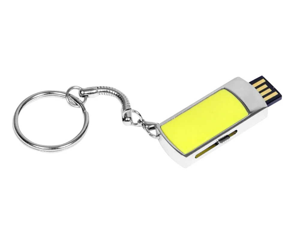 USB 2.0- флешка на 64 Гб с выдвижным механизмом и мини чипом серебристый/желтый 64Gb - фото 2