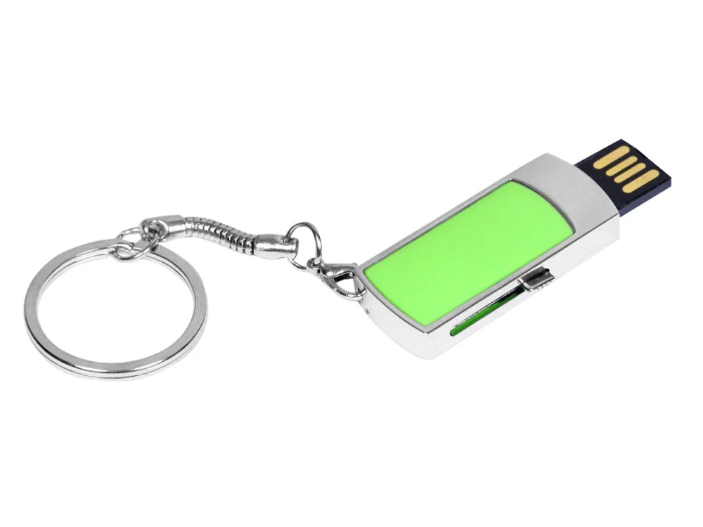USB 2.0- флешка на 8 Гб с выдвижным механизмом и мини чипом зеленый/серебристый 8Gb - фото 2