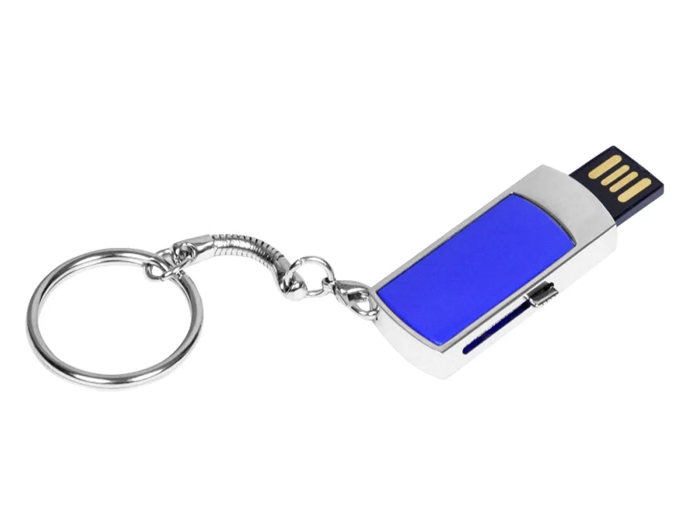 USB 2.0- флешка на 8 Гб с выдвижным механизмом и мини чипом темно-синий/серебристый 8Gb - фото 2
