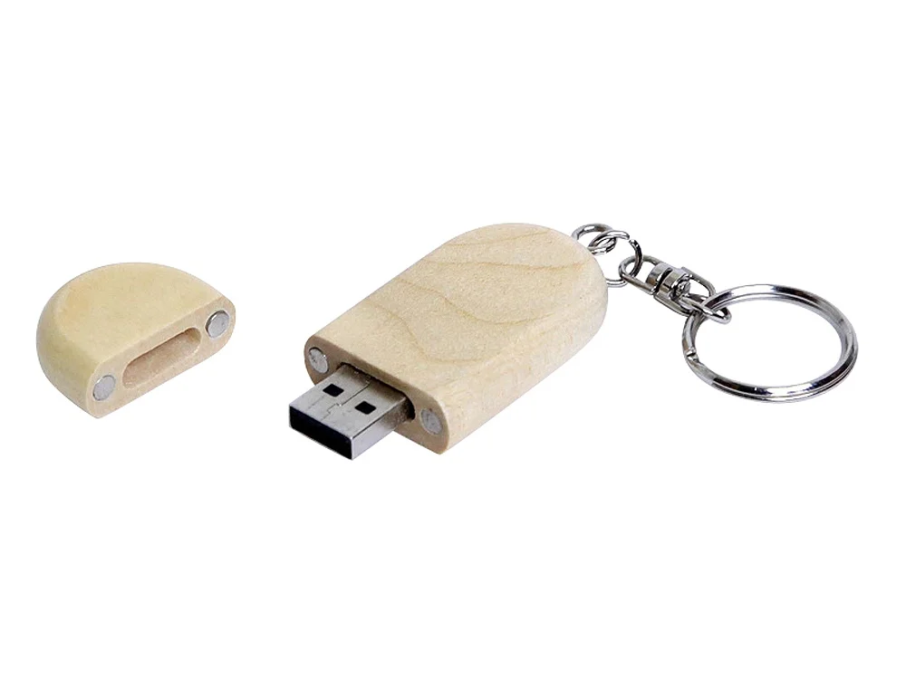 USB 2.0- флешка на 16 Гб овальной формы и колпачком с магнитом натуральный 16Gb - фото 2