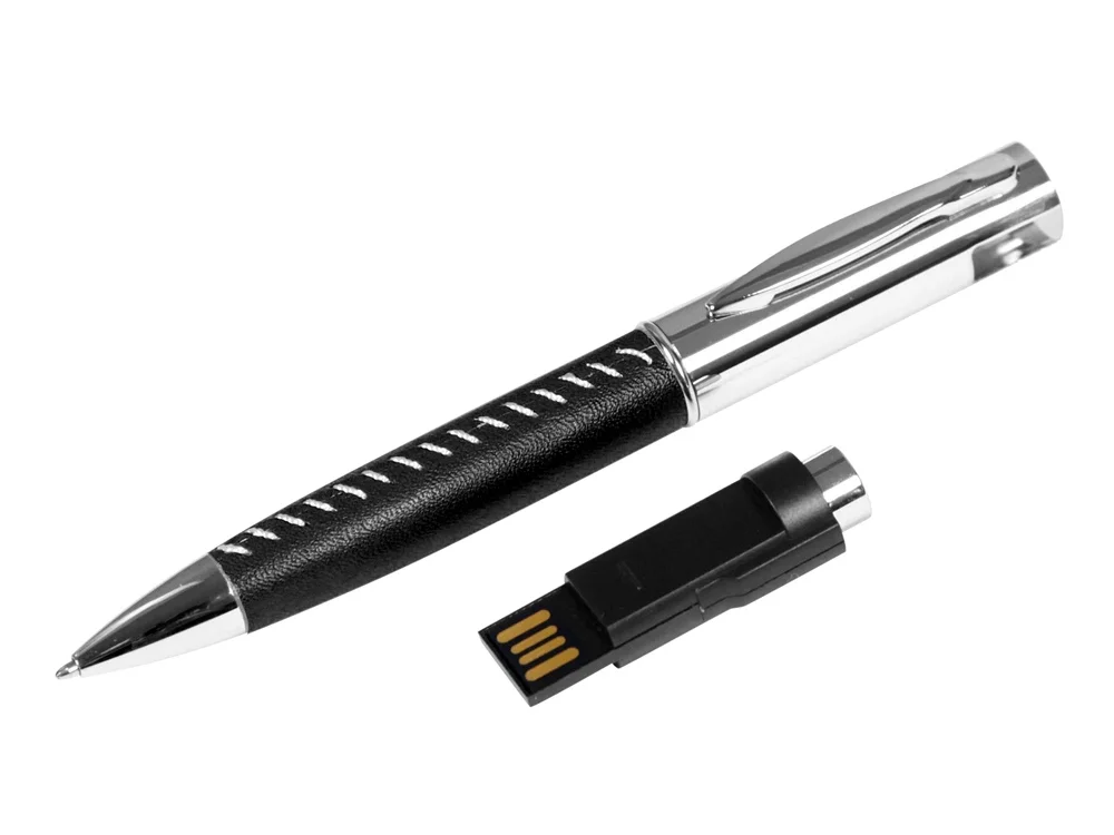 USB 2.0- флешка на 16 Гб в виде ручки с мини чипом черный/серебристый 16Gb - фото 2