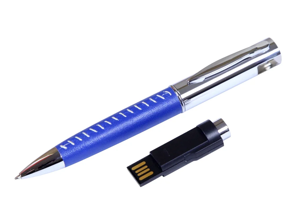 USB 2.0- флешка на 16 Гб в виде ручки с мини чипом синий/серебристый 16Gb - фото 2