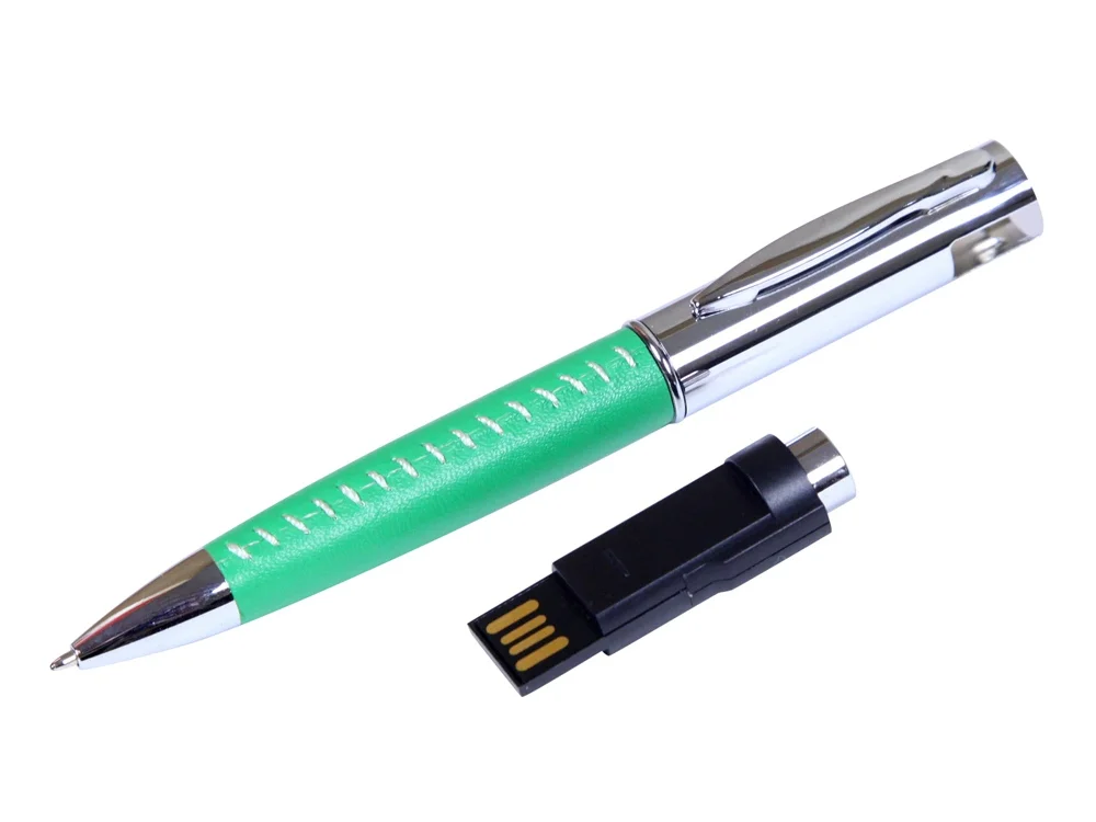 USB 2.0- флешка на 32 Гб в виде ручки с мини чипом зеленый/серебристый 32Gb - фото 2