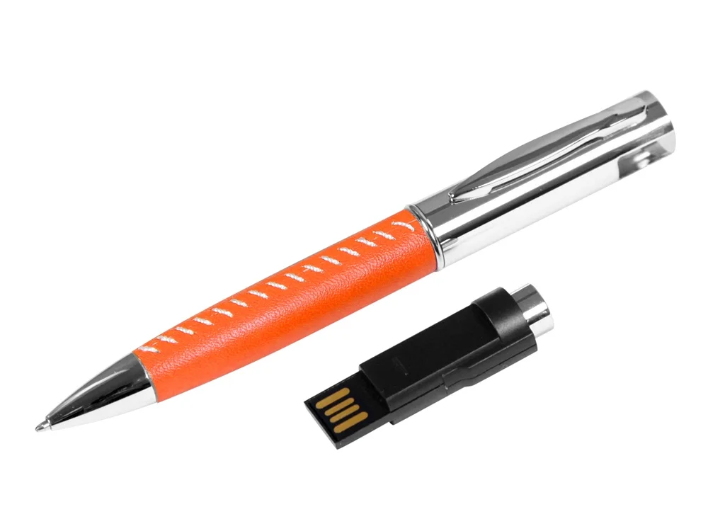 USB 2.0- флешка на 64 Гб в виде ручки с мини чипом оранжевый/серебристый 64Gb - фото 2