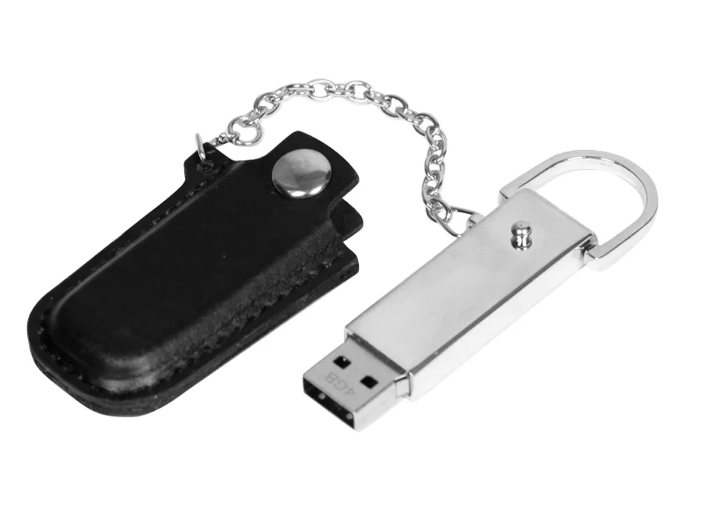 USB 2.0- флешка на 16 Гб в массивном корпусе с кожаным чехлом черный/серебристый 16Gb - фото 2