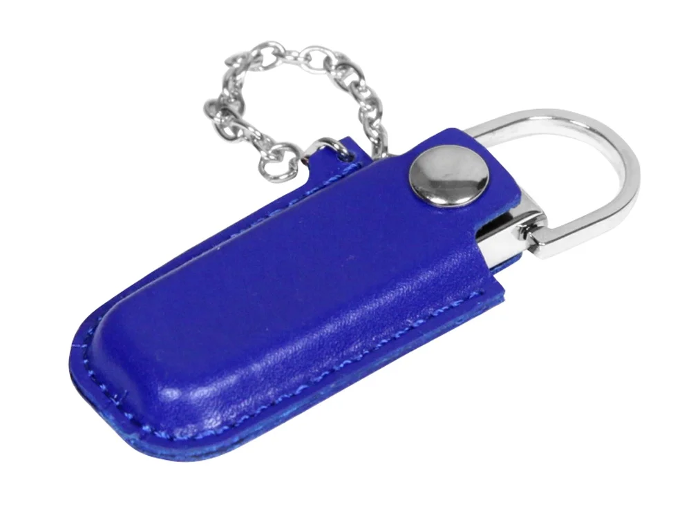 USB 2.0- флешка на 16 Гб в массивном корпусе с кожаным чехлом синий/серебристый 16Gb - фото 1