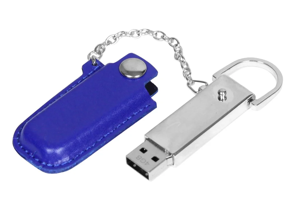 USB 2.0- флешка на 16 Гб в массивном корпусе с кожаным чехлом синий/серебристый 16Gb - фото 2