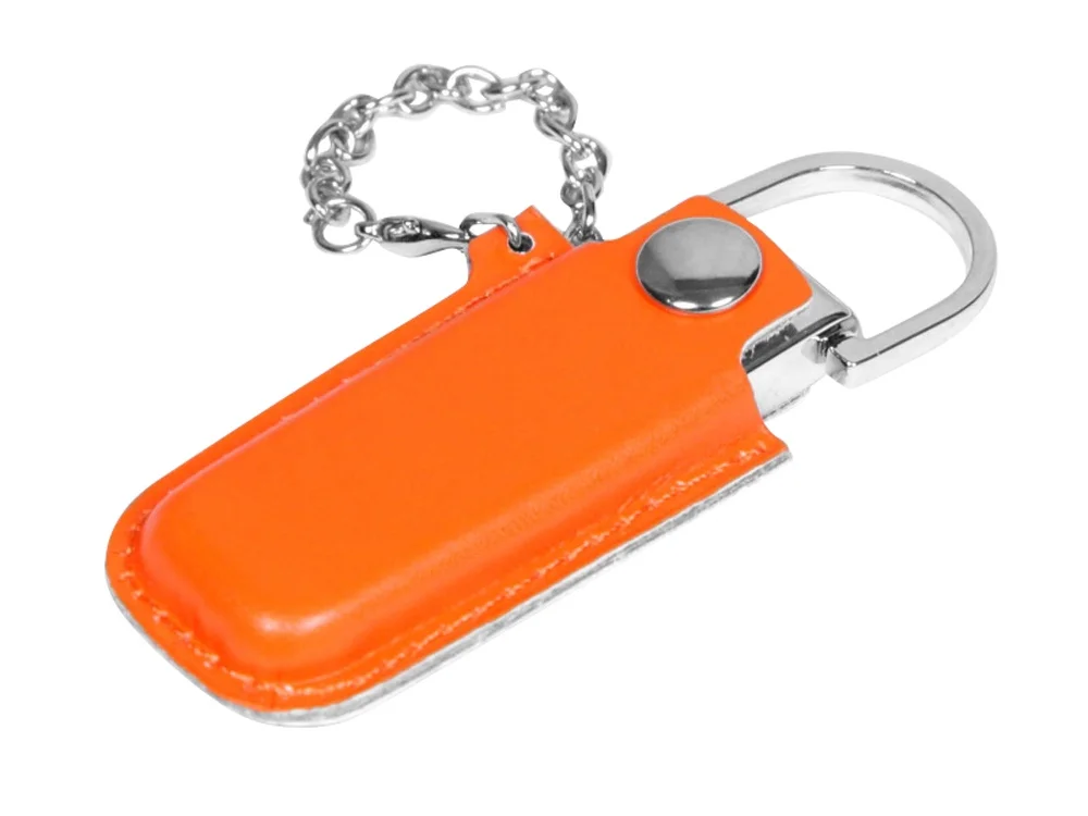 USB 2.0- флешка на 16 Гб в массивном корпусе с кожаным чехлом оранжевый/серебристый 16Gb - фото 1