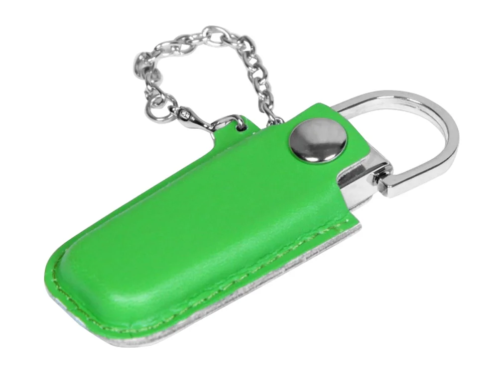 USB 2.0- флешка на 32 Гб в массивном корпусе с кожаным чехлом зеленый/серебристый 32Gb - фото 1