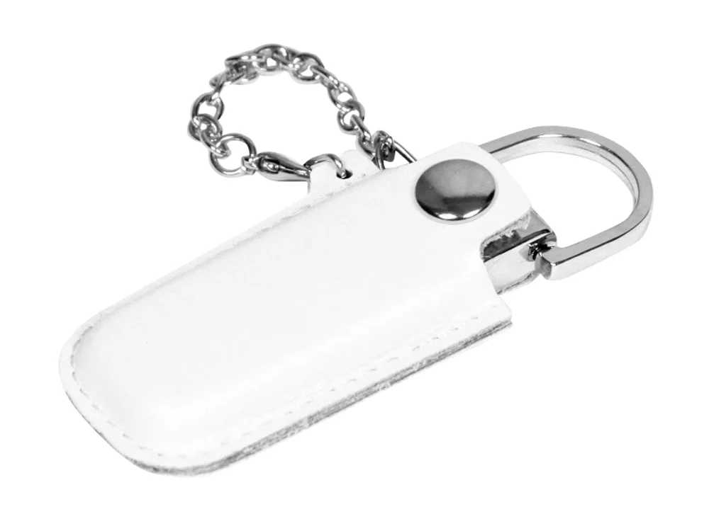 USB 2.0- флешка на 32 Гб в массивном корпусе с кожаным чехлом белый/серебристый 32Gb - фото 1
