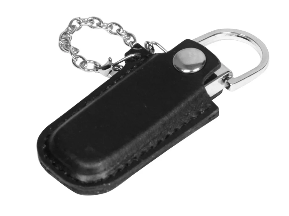 USB 2.0- флешка на 64 Гб в массивном корпусе с кожаным чехлом черный/серебристый 64Gb - фото 1