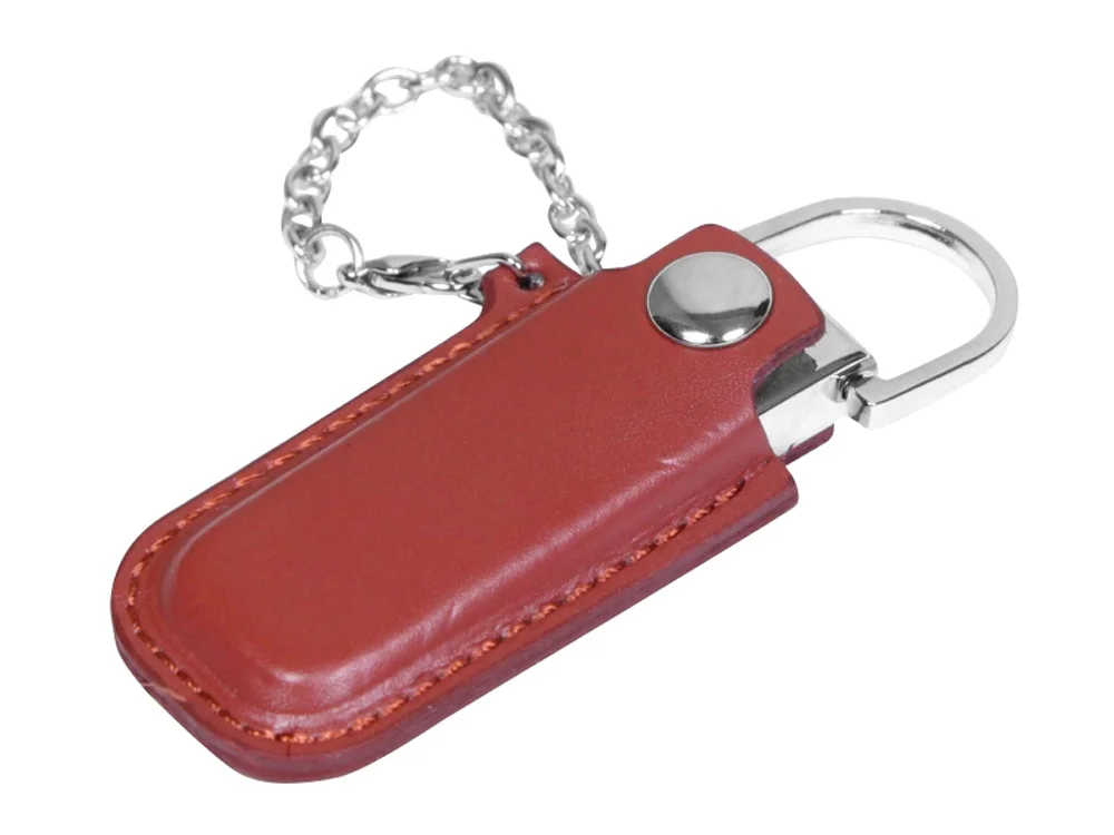 USB 2.0- флешка на 64 Гб в массивном корпусе с кожаным чехлом коричневый/серебристый 64Gb - фото 1