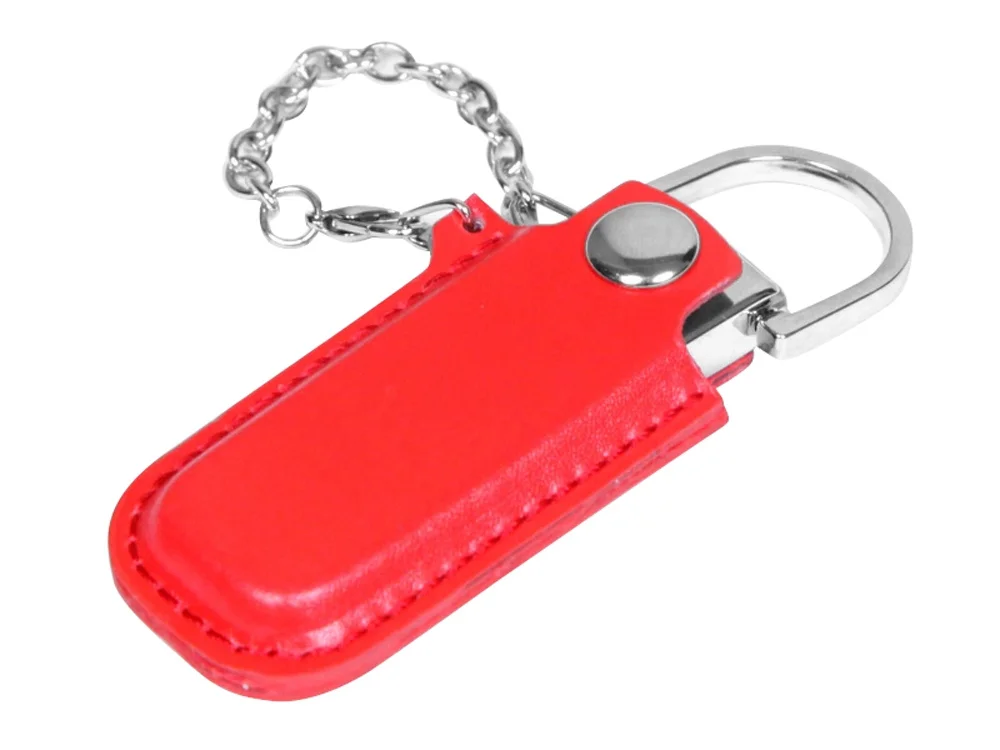 USB 2.0- флешка на 64 Гб в массивном корпусе с кожаным чехлом красный/серебристый 64Gb - фото 1