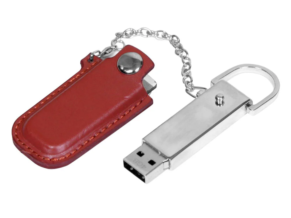 USB 2.0- флешка на 8 Гб в массивном корпусе с кожаным чехлом коричневый/серебристый 8Gb - фото 2
