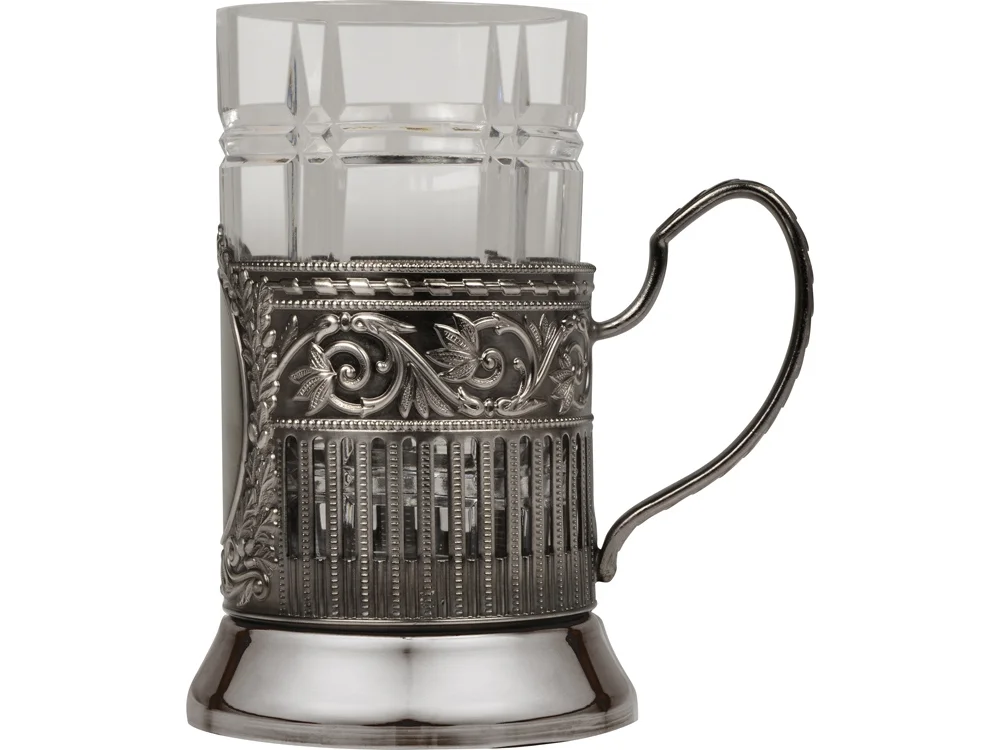 Подстаканник с хрустальным стаканом серебристый/прозрачный 250 мл - фото 4