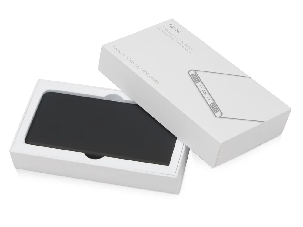Внешний аккумулятор с подсветкой логотипа Faros soft-touch 4000 mAh черный - фото 7